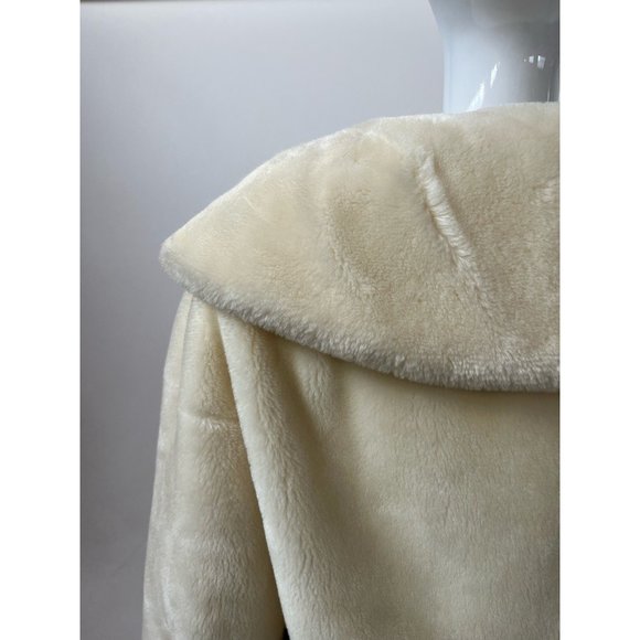 Vintage Neiman Marcus Womens Open Front Jacket Ivory Borgana Faux Fur Collar M - Picture 8 of 12